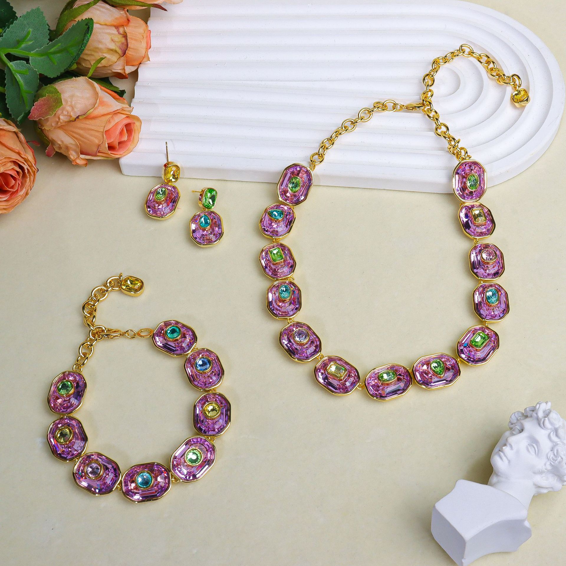 Fresh and sparkling crystal micro-set super shiny bracelet necklace design element set for women