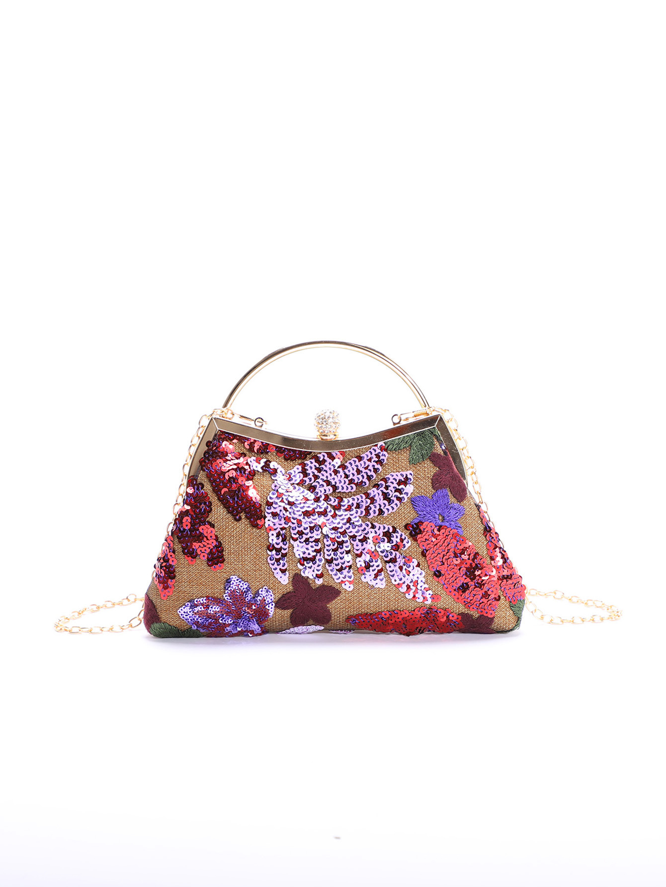 Women's Bag New Linen Bag Heavy Sequins Mesh Splicing Embroidery Clutch Evening Bag Elegant Handbag