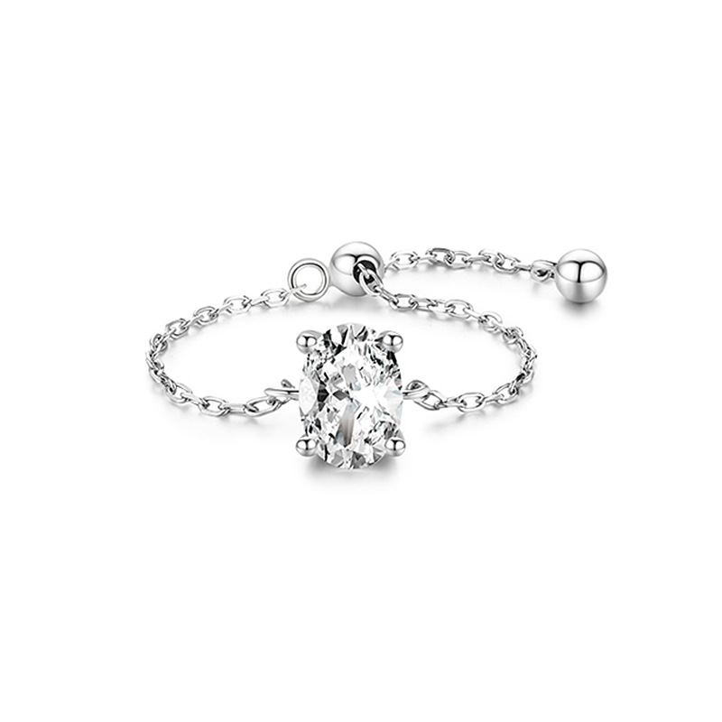 Mermaid's Tear Round High Carbon Diamond Pull Ring Round Bead Oval Zircon Ring Geometric Chain Ring