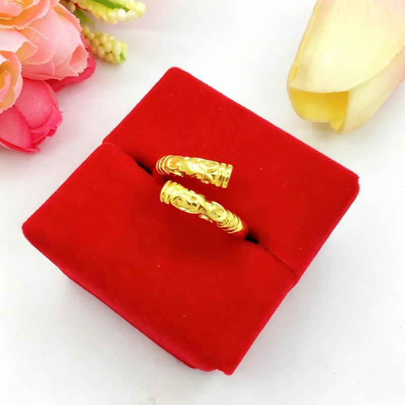 520 couple sand gold tight curse bracelet copper gold-plated live mouth如意 gold hoop stick ring set national style