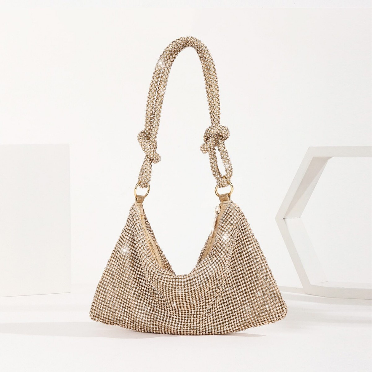 Crystal-embellished evening bag, handmade banquet dress bag, sparkling knot crystal bag, party bag, clutch bag