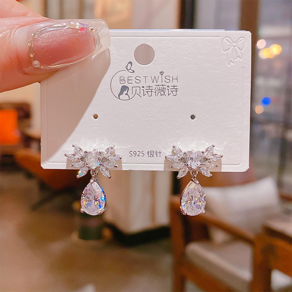 [Cost-effective collection 2] Real gold electroplated zircon silver needle earrings, wind quality earring accessories