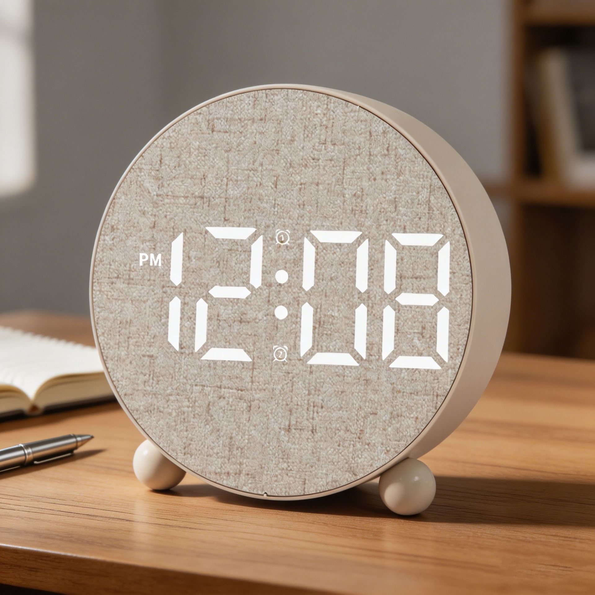 Round LED clock cloth student electronic clock living room use super loud wood grain children electronic alarm clock