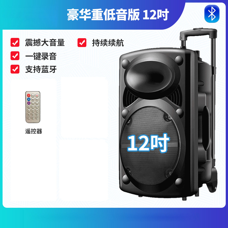 Outdoor Square Dance Audio 12-inch Loud Volume Handheld Portable K Song Bluetooth Speaker Headset Vending