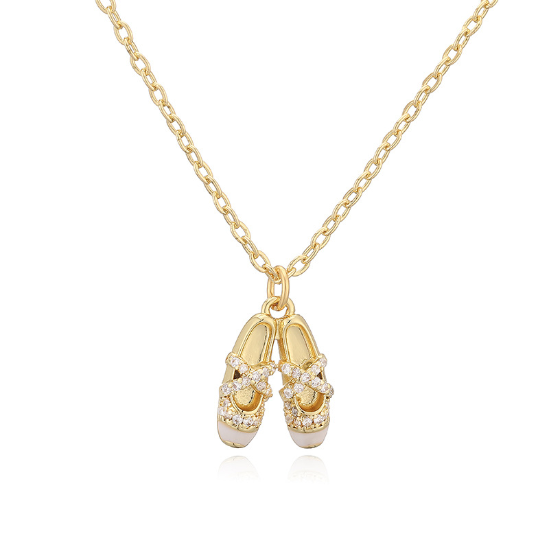 Sweet Colorful Drip Oil Ballet Shoes Necklace and Earrings Layered Jewelry Set
