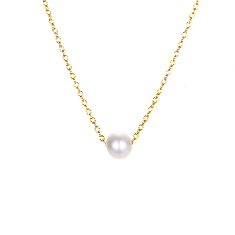eManco New Accessories Simple Pearl Pendant Women Stainless Steel Gold Plated Necklace Collarbone Chain