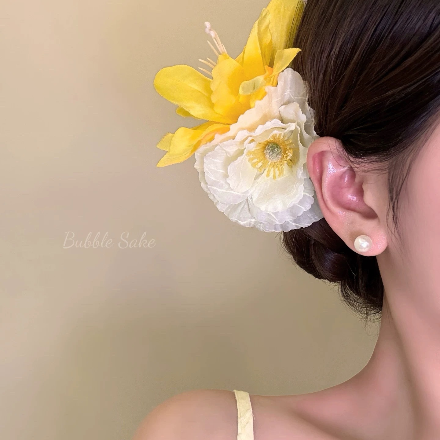 New Chinese style lily flower hair clip for women super fairy bangs duckbill clip ancient style cheongsam accessory head flower hair accessory
