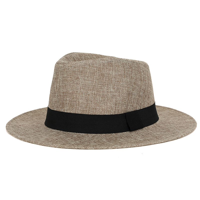 Summer Fedora Men's Linen Sun Hat Panama Flat Brim British Jazz Hat Sun Protection Gentleman Hat