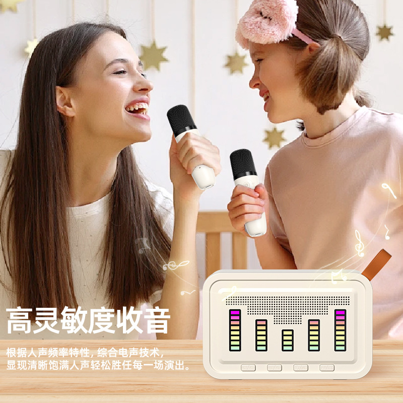 New Q8 Wireless Bluetooth Speaker Microphone Integrated RGB Atmosphere Light Outdoor Portable Home KTV Audio