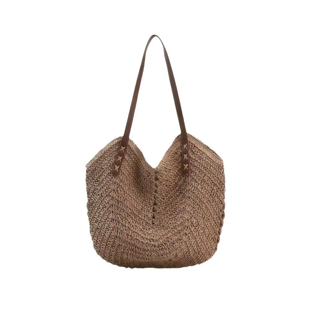 Paper Rope Straw Bag Women's Handwoven Beach Bag Large Capacity Single Shoulder Tote Bag Women's Bag Casual