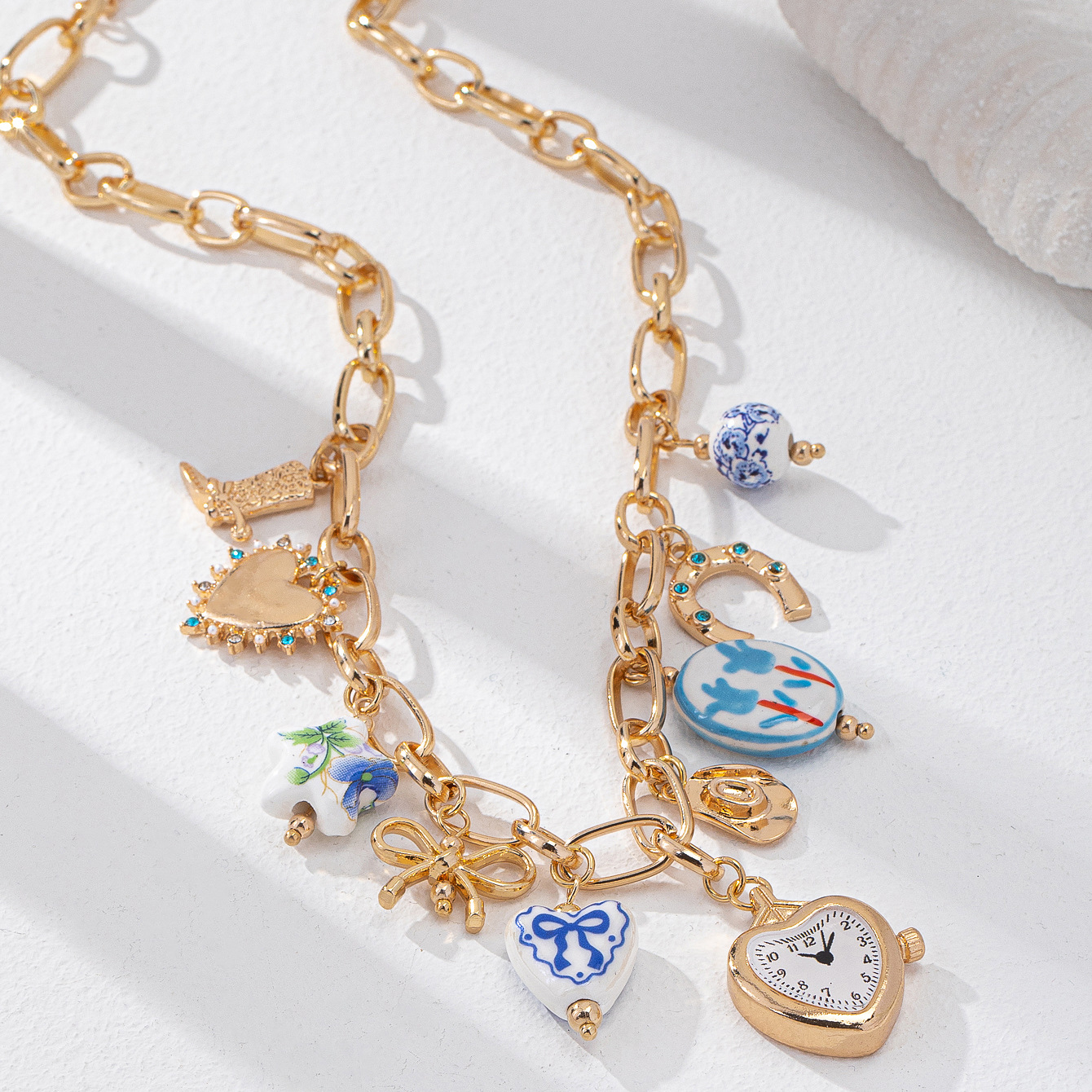 Qingdao Daiwei Accessories Clock Cherry Heart Pendant Necklace Summer Seaside Beach Cute Sweet Style Necklace