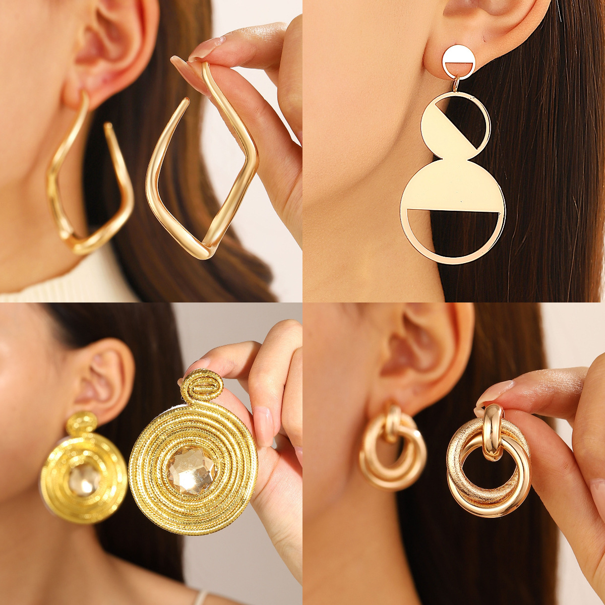 Pleated Geometric Shiny Earrings Women Ear Ornaments Exaggerated Accessories