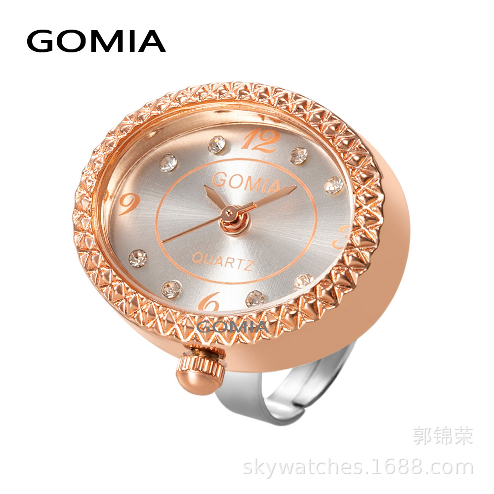 GOMIA New Ring Watch Adjustable Size Open Ring Oval Rhinestone Real Watch Small Watch