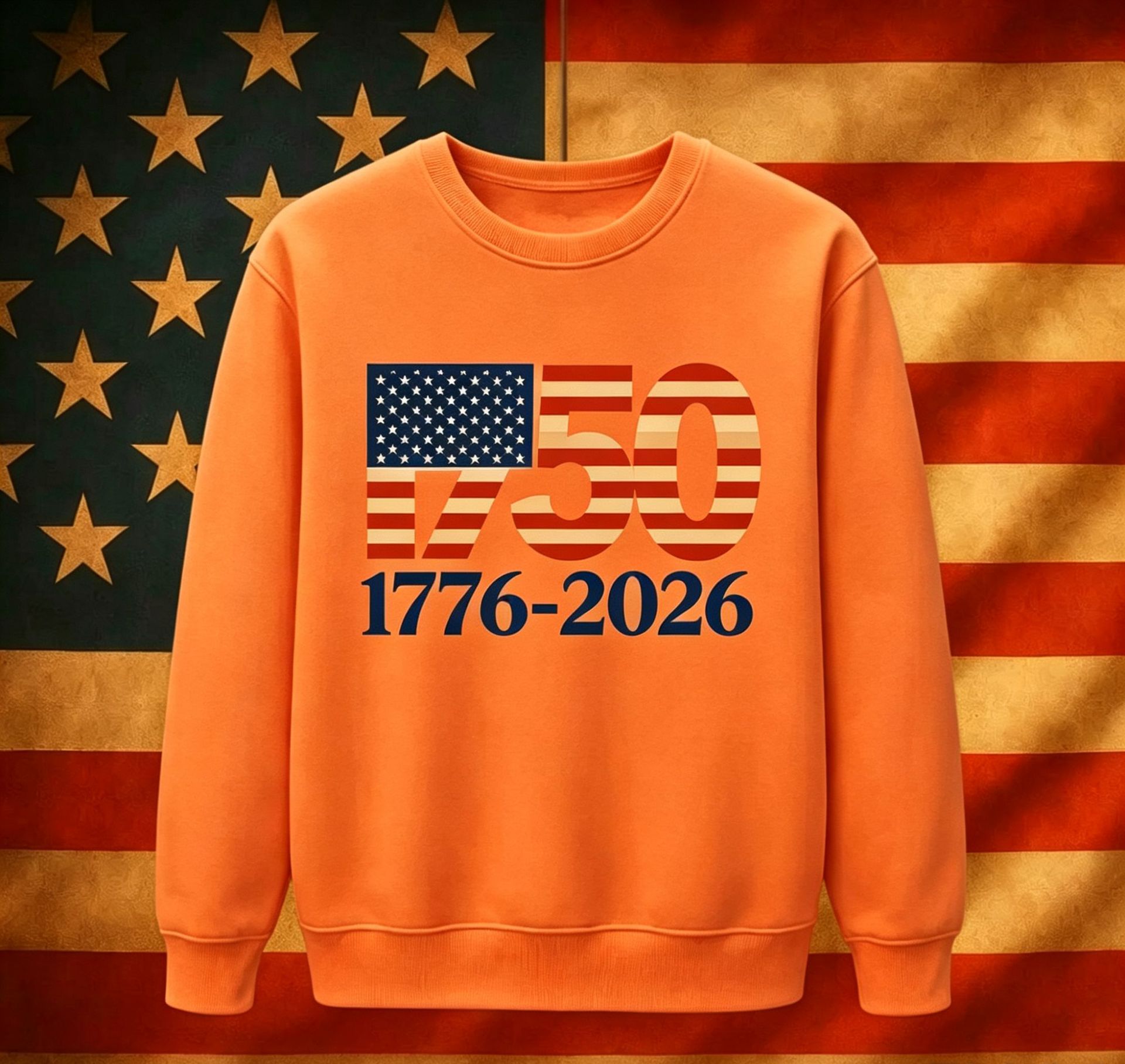 USA Digital American Flag Hoodie Independence Day No Hood Round Neck Fleece Hoodie