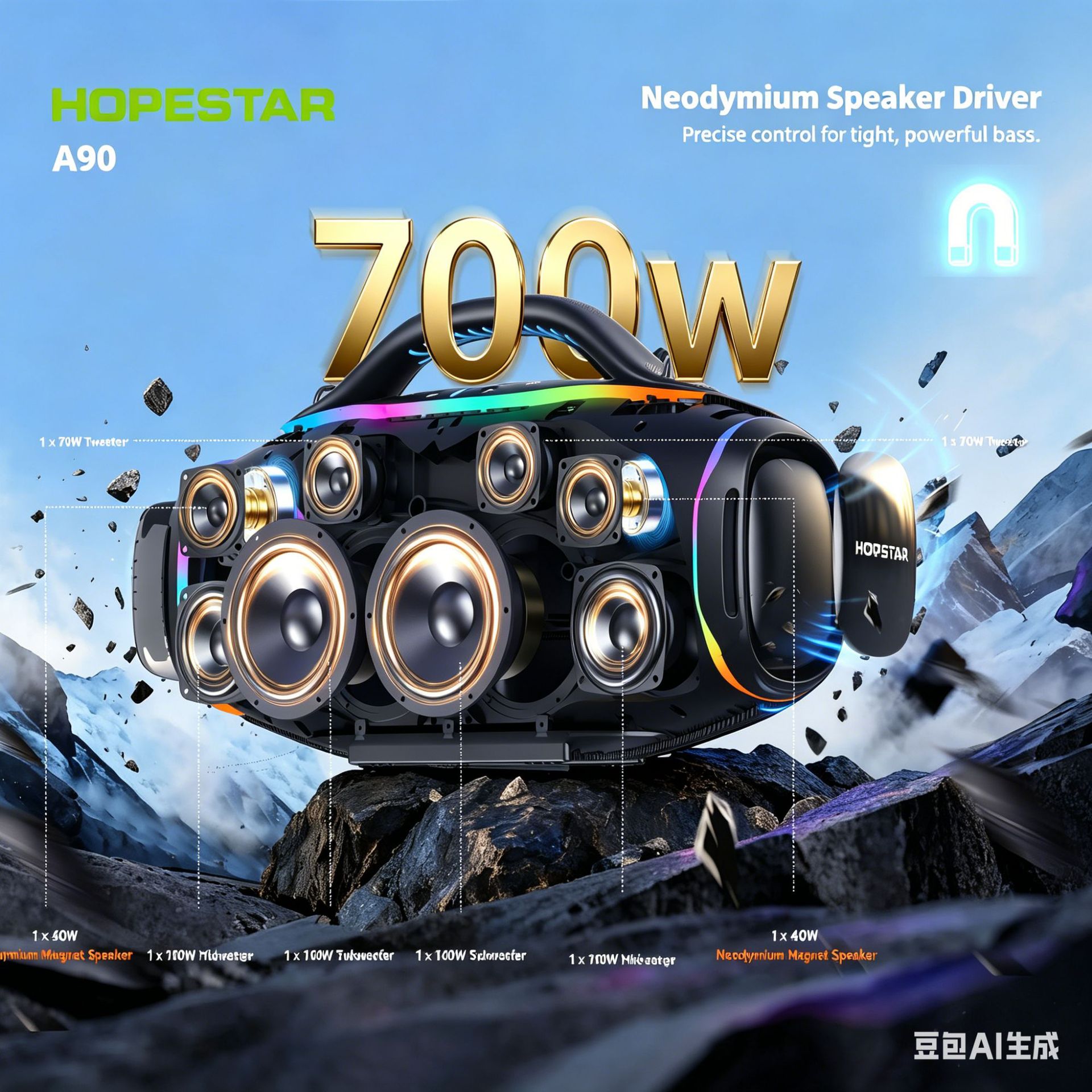 Huada new手提 Bluetooth speaker subwoofer outdoor portable audio A90 high power 700 with mic K song