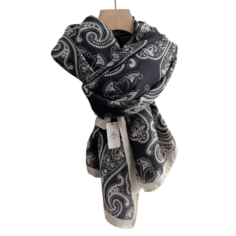 Beach scarf for women, autumn thin neck-protecting sunscreen large shawl, office air-conditioned room cotton-linen feel scarf for vacation