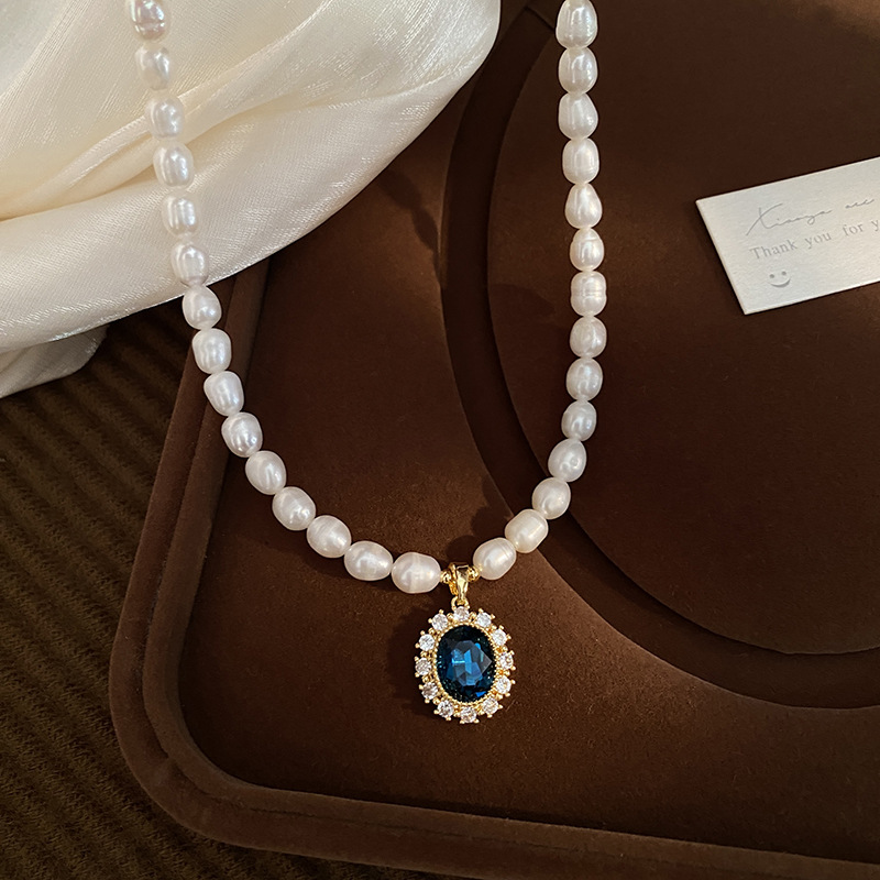 Natural freshwater genuine pearl necklace for women, royal style elegant collarbone chain, sweater chain