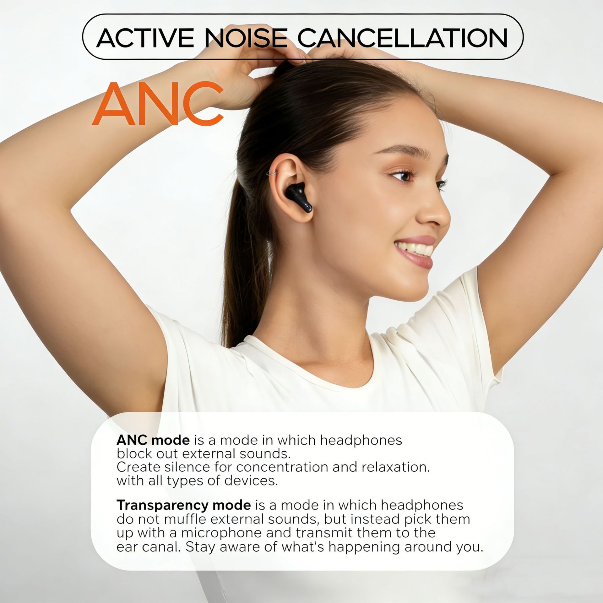IVANTE Private Mold S42 Quad-Mic ENC Call ANC Noise Reduction Low Latency Wireless TWS In-Ear Bluetooth Headphones