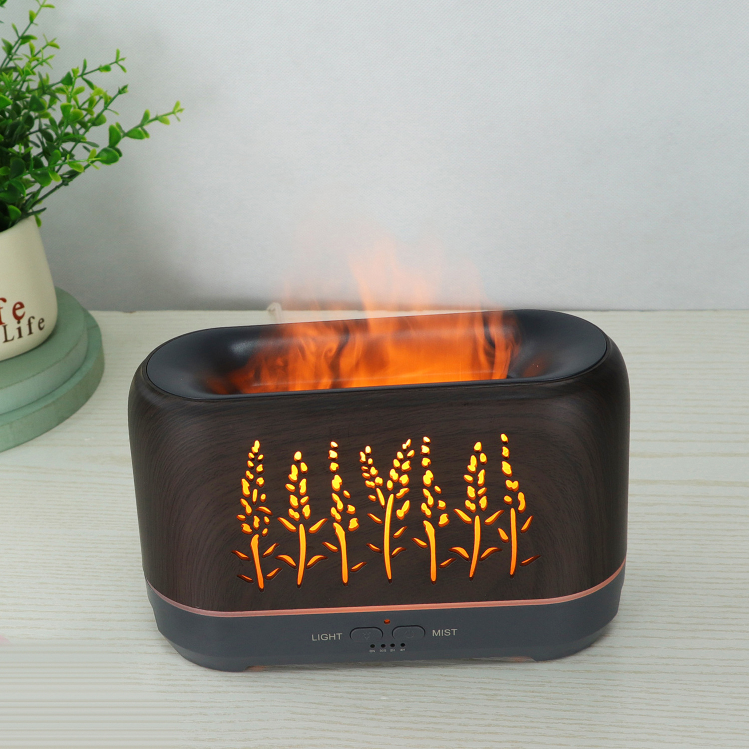 200ml New Product Wood Grain Hollow Wheat Ear Flame Humidifier Home Flame Essential Oil Aromatherapy Diffuser Product