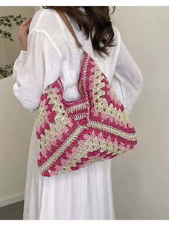 Fresh and sweet woven straw bag women's shoulder bag paper rope bag