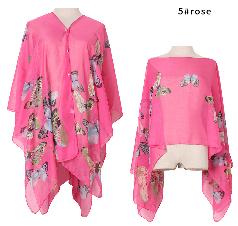 Summer Sun Protection Imitation Silk Shawl Butterfly Print Sun Protection Shawl Gift Silk Scarf Shawl
