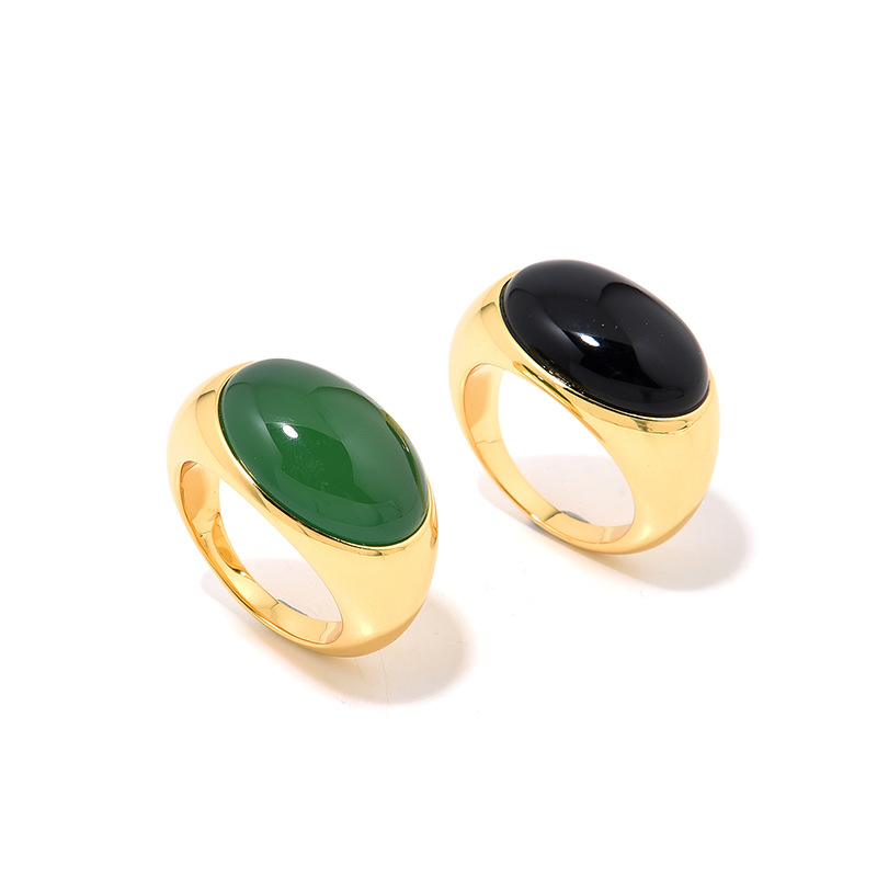 Monica Modern S925 Silver Gold-Plated Oval Natural Agate Niche Ring