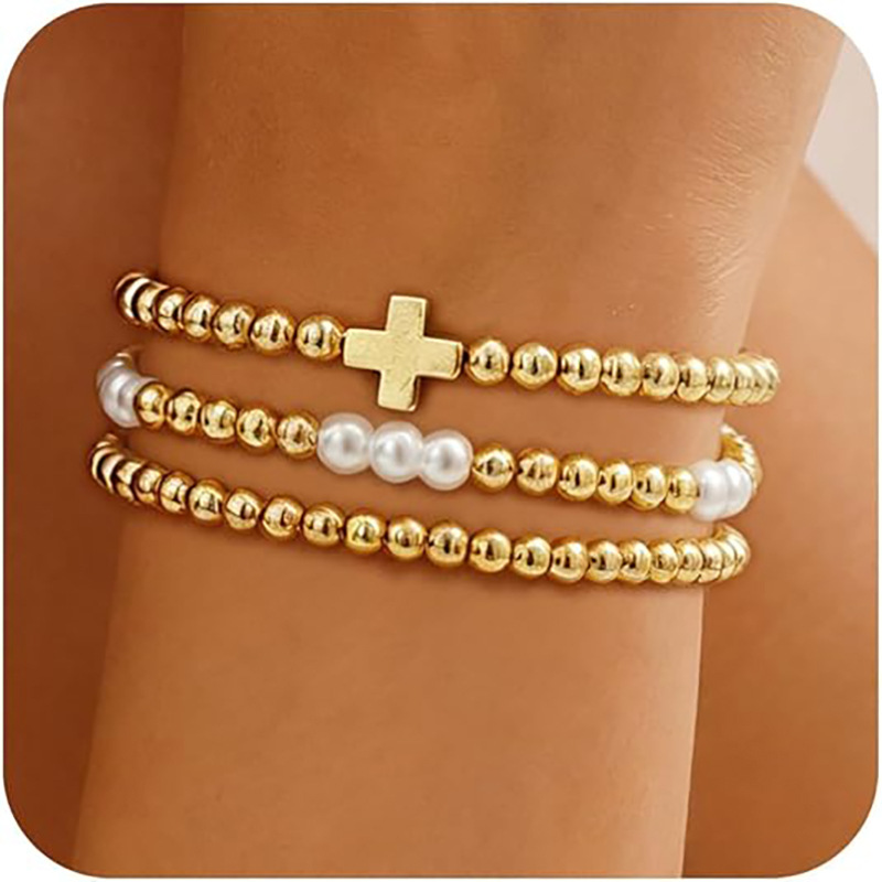 Cross Gold Beaded Bracelet Heart Knot Geometric Ring Hand Jewelry Best Selling New