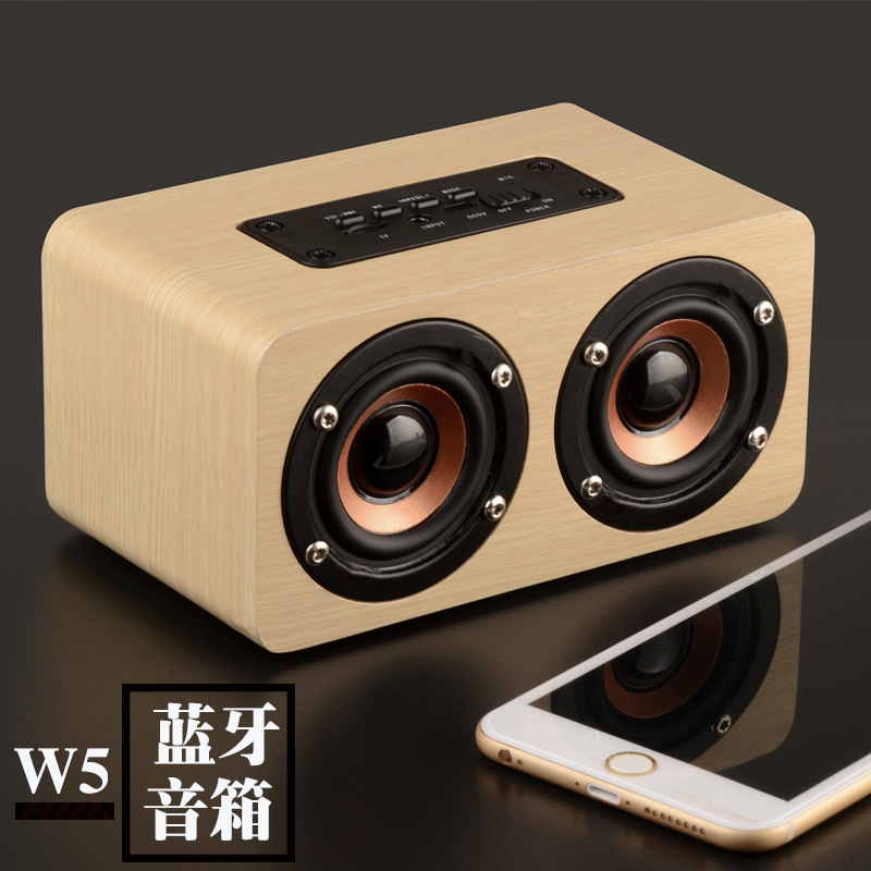 W5 Wooden Wireless Bluetooth Speaker Dual Speaker Heavy Bass Phone Mini Card Slot Audio