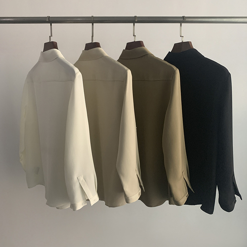 Heavyweight silk three-quarter sleeve shirt, simple high-quality commuting OL short blouse for women