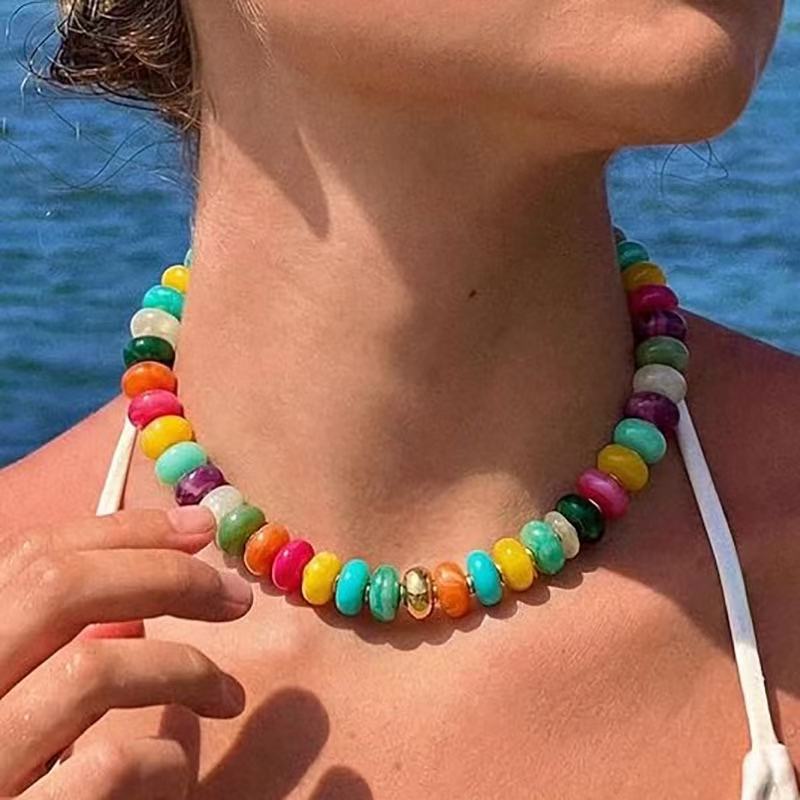 Colorful Resin Beaded Necklace Simple Dopamine Necklace Bohemian Collarbone Chain