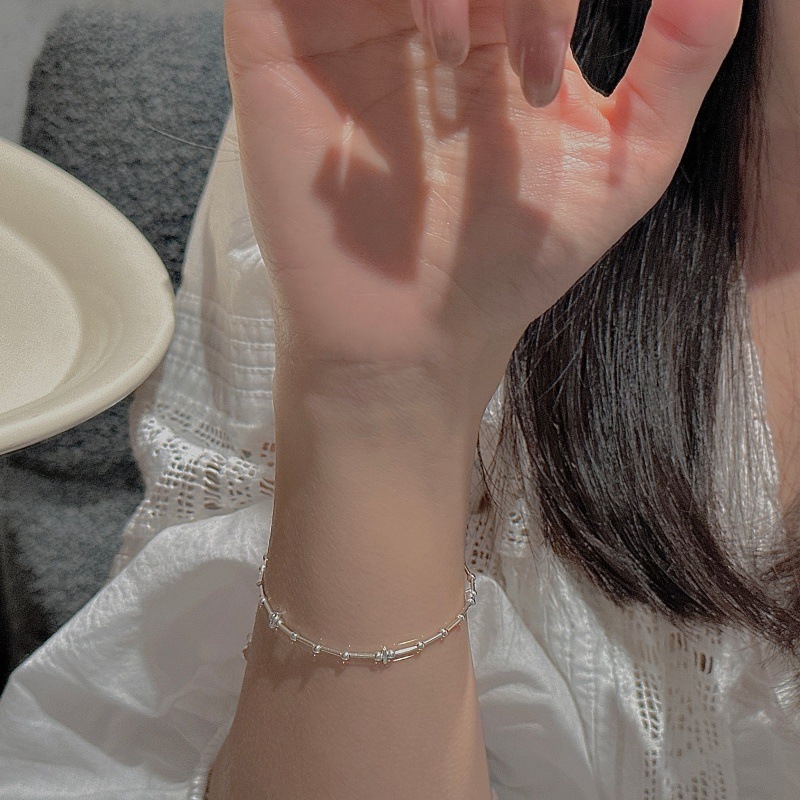 S925 sterling silver beaded bracelet simple basic jewelry
