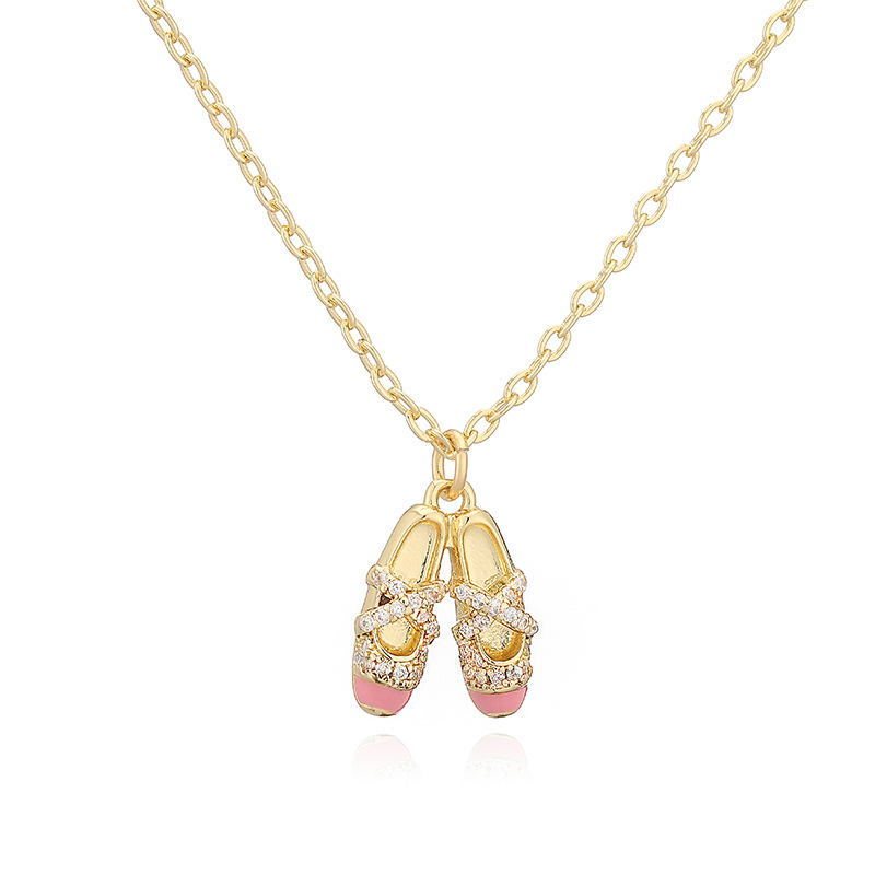 Sweet Colorful Drip Oil Ballet Shoes Necklace and Earrings Layered Jewelry Set