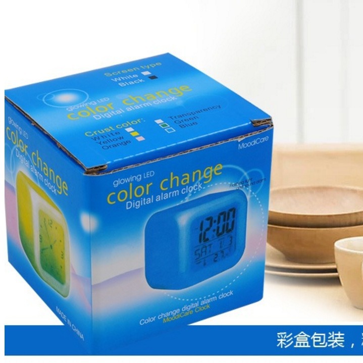 Seven Color Square Clock Small Square Alarm Clock LED Seven Color Changing Night Light Electronic Alarm Clock Gift
