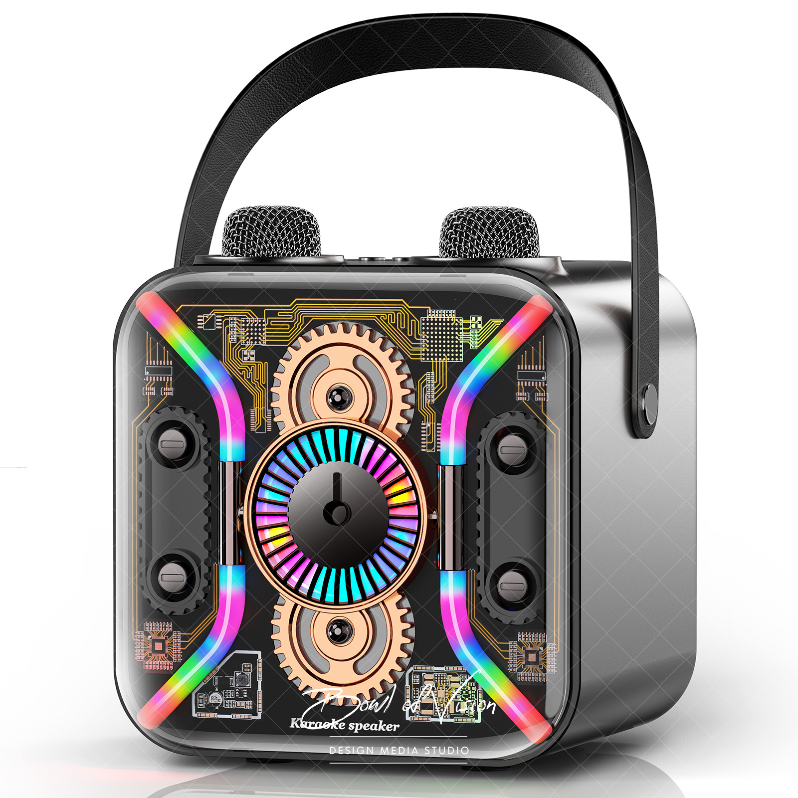 Outdoor SP300 Portable Wireless Karaoke Machine Bluetooth Speaker Dual Microphone Microphone Colorful Lights Live Streaming Speaker