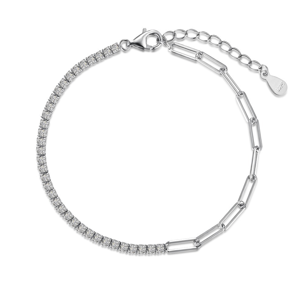 New S925 sterling silver tennis bracelet for women, hand-set zircon luxury square diamond chain hand accessories