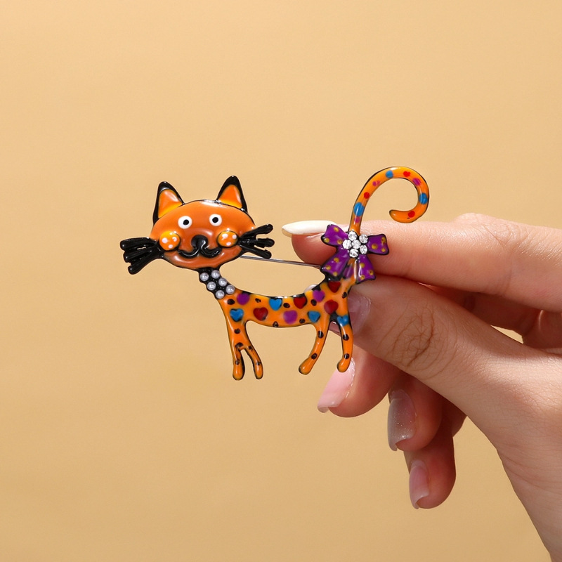 Cartoon Oil Drip Cat Brooch Colorful Enamel Animal Corsage Women's Coat Suit Pin Cute Decoration