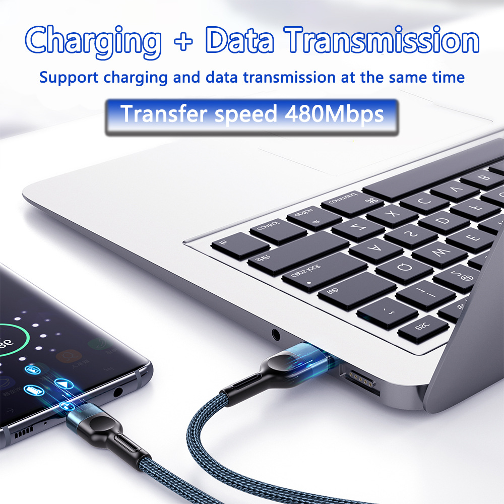 Solid Color Nylon Braided Anti-Slip Data Cable for Android Apple Huawei TYPE-C Fast Charging 5A Heavy Metal