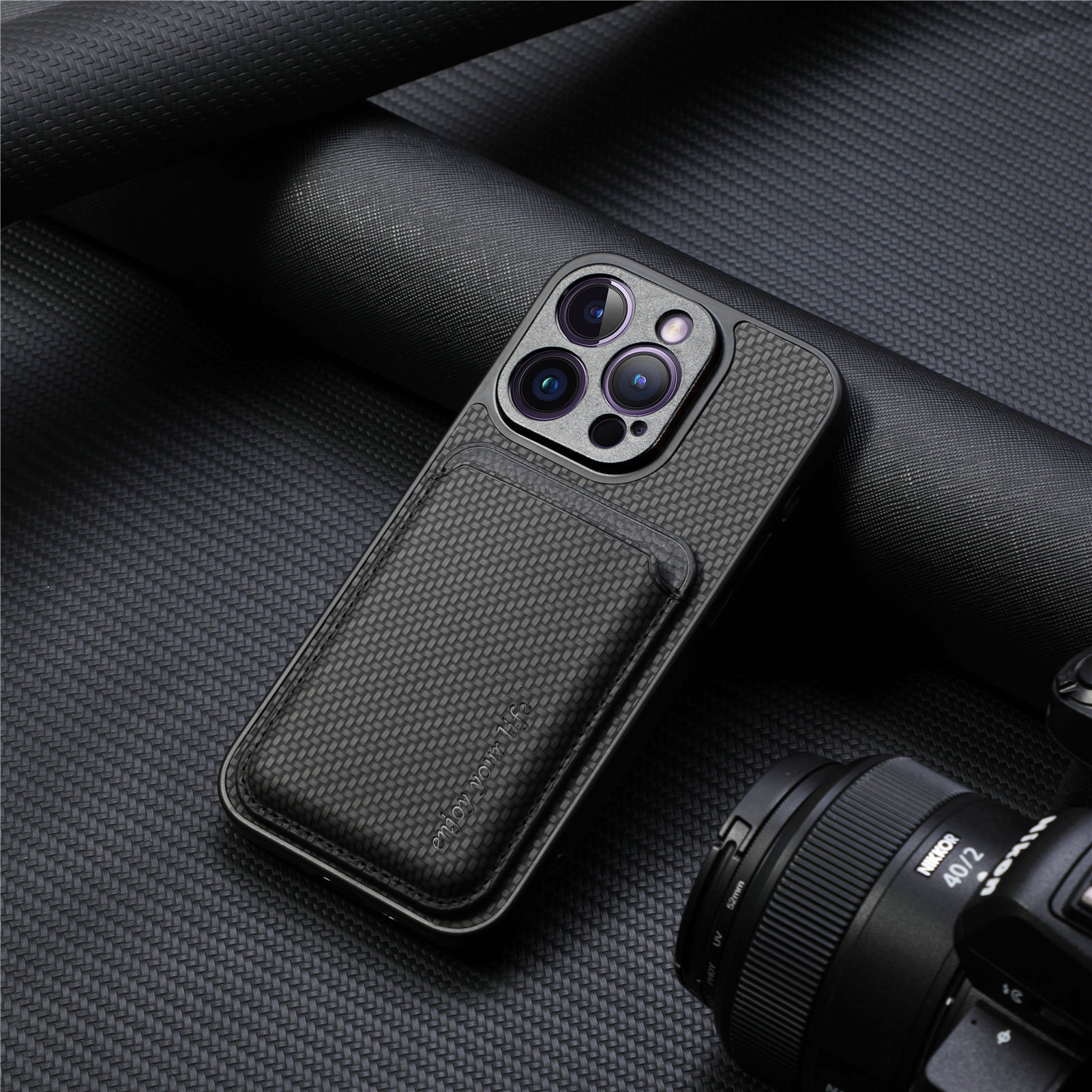 For iPhone18Pro phone case back sticker Magsafe magnetic card holder 17 fiber texture Apple 18 case