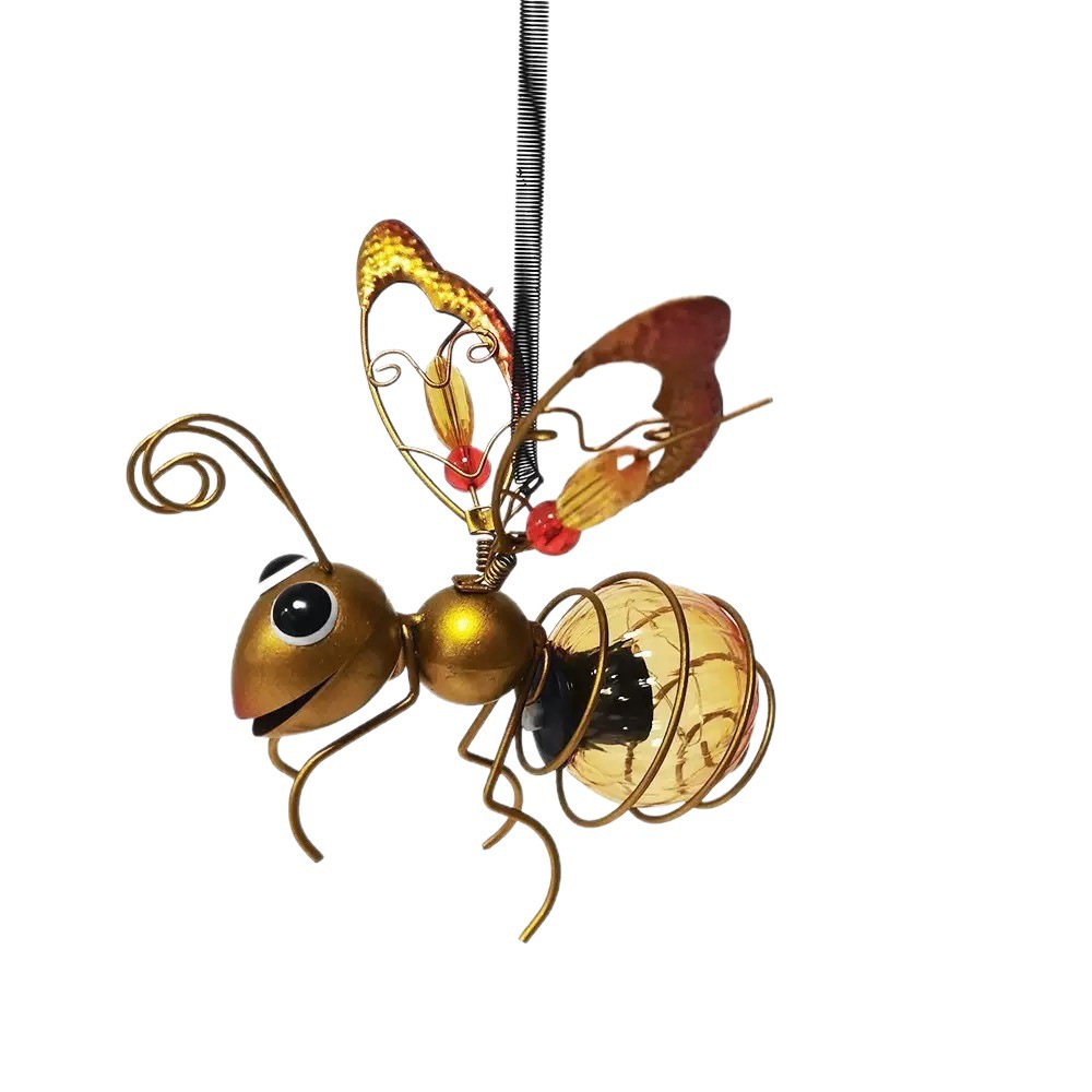 Solar Courtyard Light Simulation Insect Outdoor Waterproof Garden Hanging Decoration Bee Iron Art Hanging Ornament