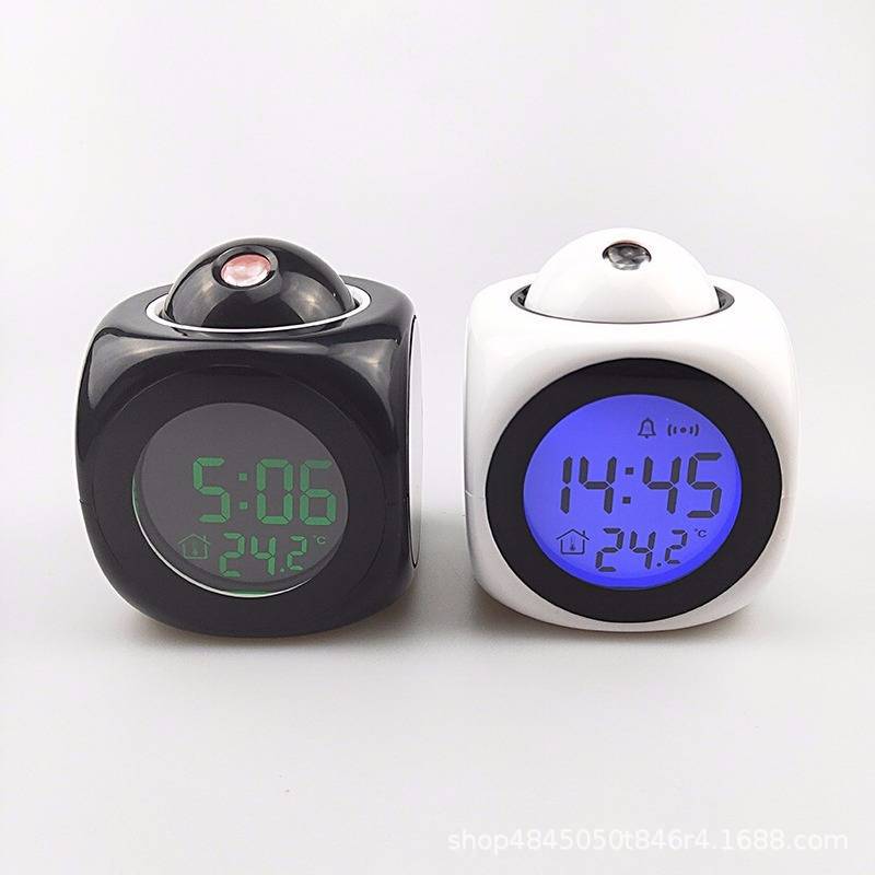 2028 Projection Alarm Clock Multifunctional Bedroom Bedside Silent Glow Clock Simple Home Clock Desk Clock