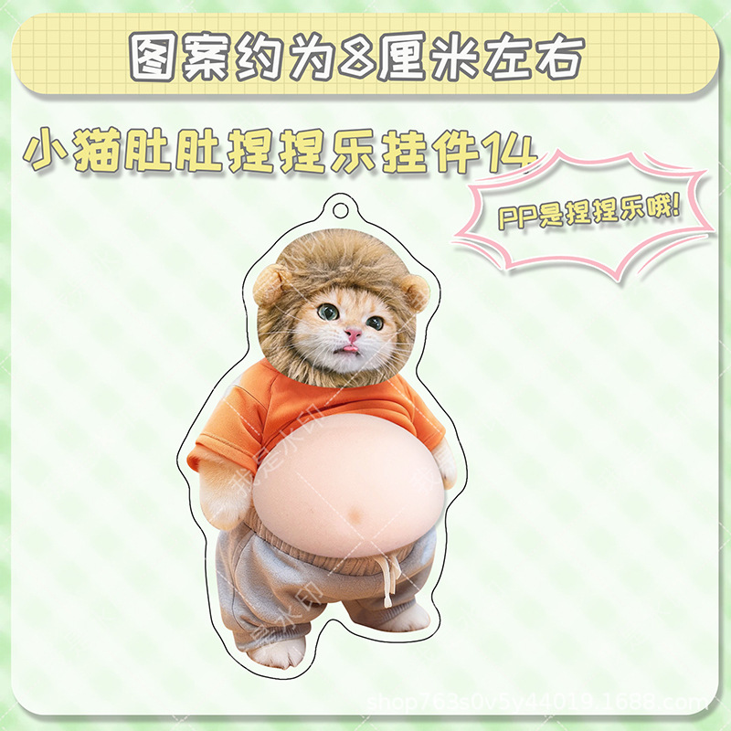 Cute Pet Cat Dog Acrylic Belly Stress Relief Squeeze Toy Backpack Keychain Decoration Gift