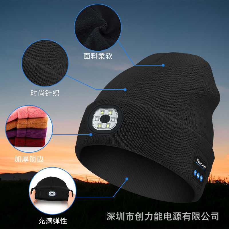 Multifunctional Glowing Bluetooth Music Headphone Lamp Hat Night Running Cycling LED Lighting Knitted Hat