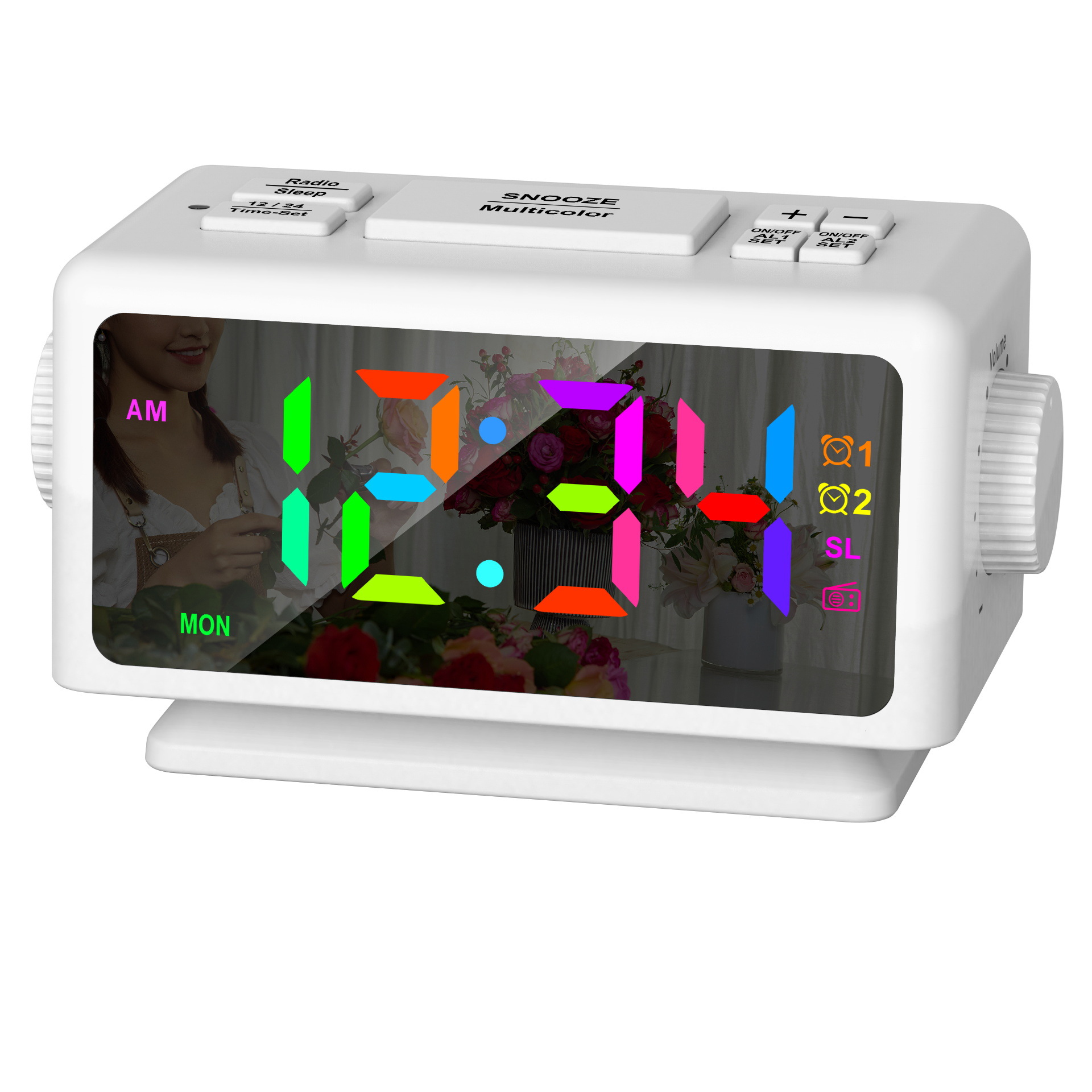 New Calendar Radio Alarm Clock RGB Colorful Mirror Large Screen Display Electronic Clock