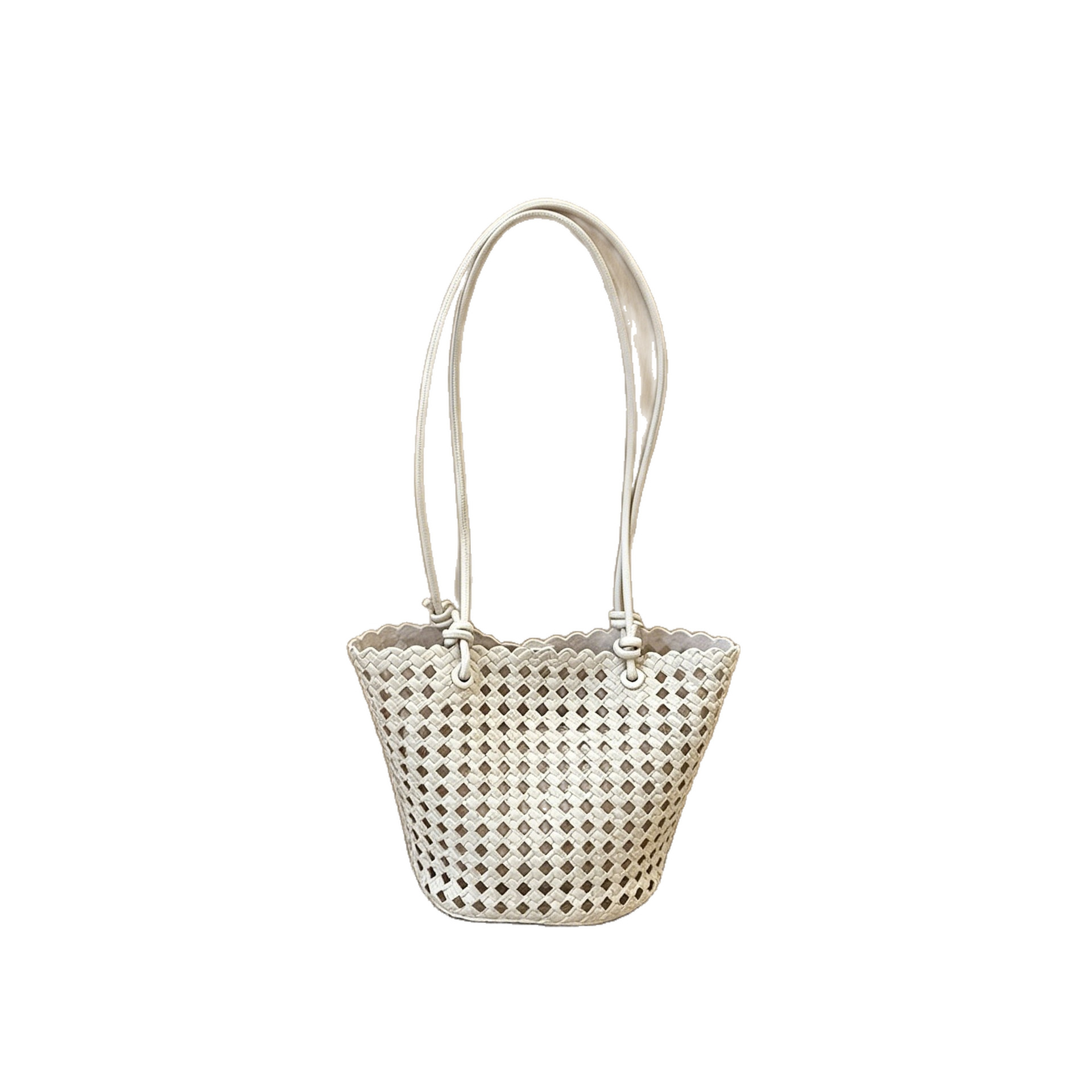 2026 Niche Hollow Woven Bag Soft Leather Basket Bag Handheld Single Shoulder Bucket Bag Summer Woven