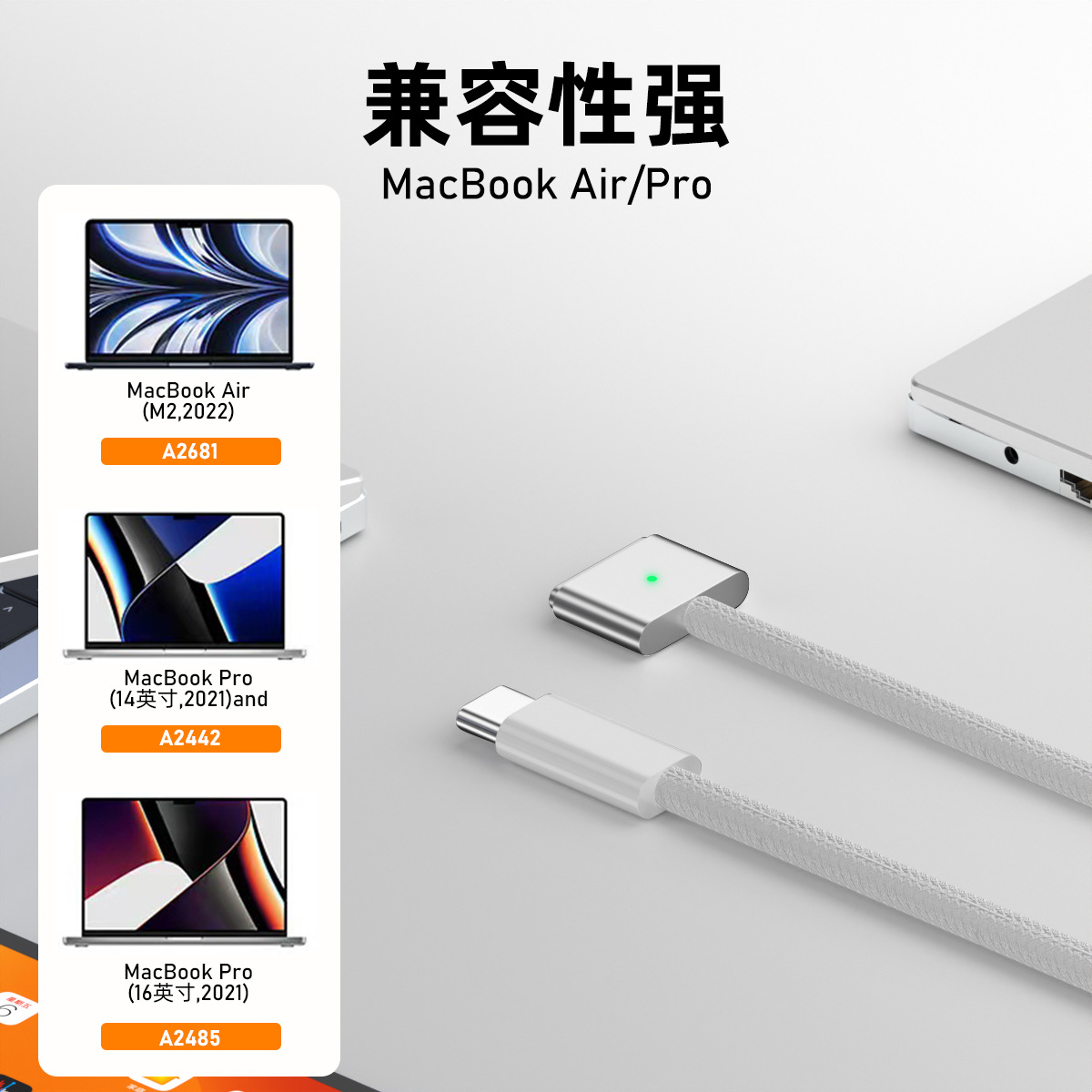 140W Magnetic TYPE-C to Magsafe 3 Charging Cable for 2021 MacBook Laptop
