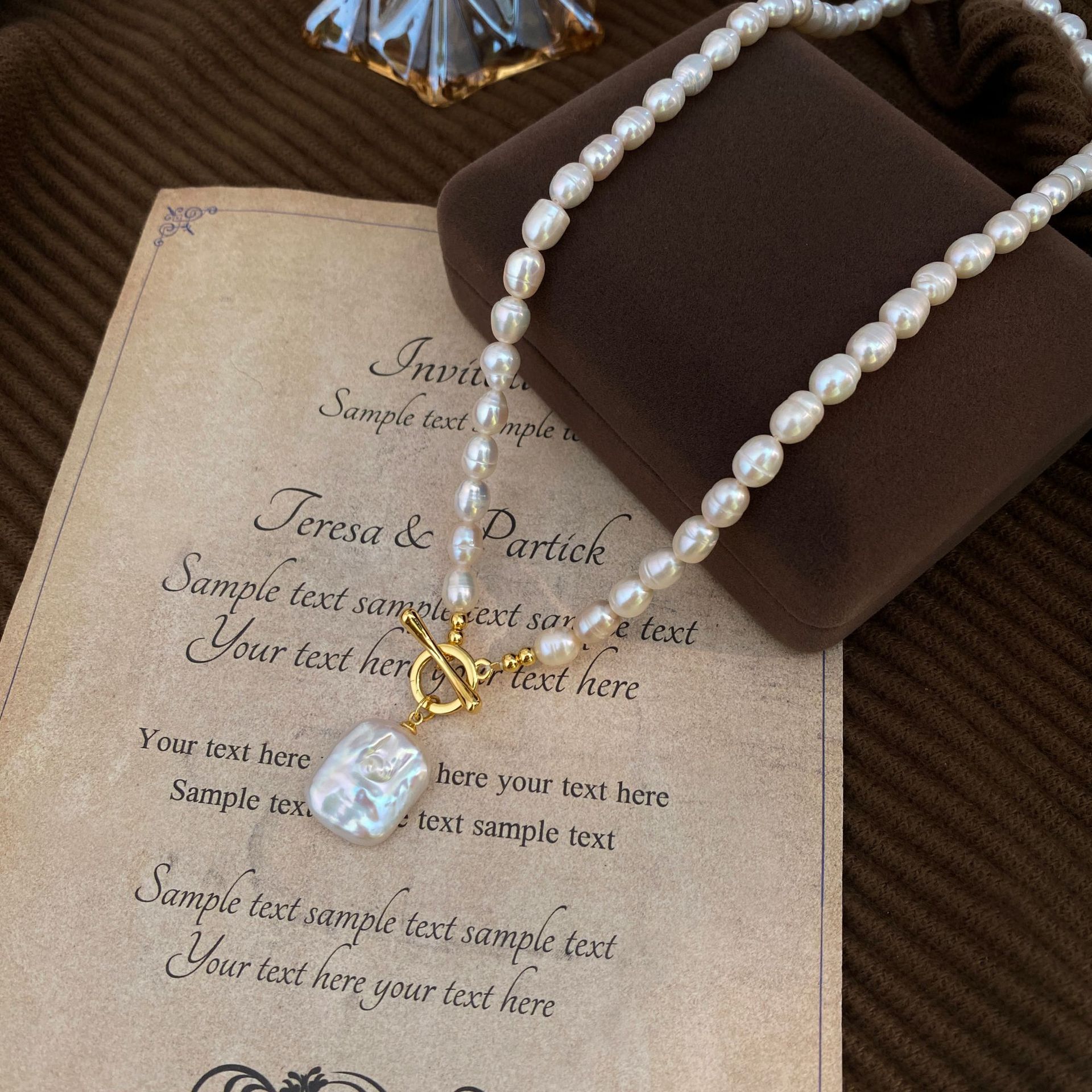 Zhuji Natural Freshwater Pearl Square Pendant Necklace for Women Sweater Chain