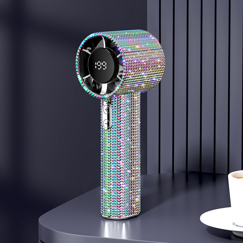 New S5 Diamond Handheld Small Fan 199 Gear Digital Display High Speed Fan Outdoor Portable Shining and Moving