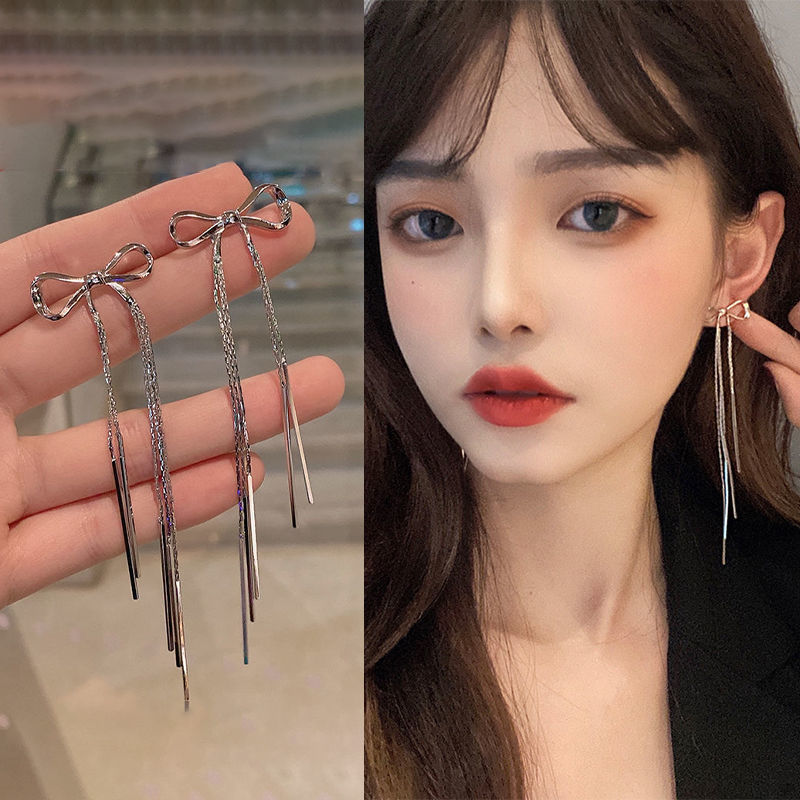 Silver needle earrings women long tassel earrings ear accessories