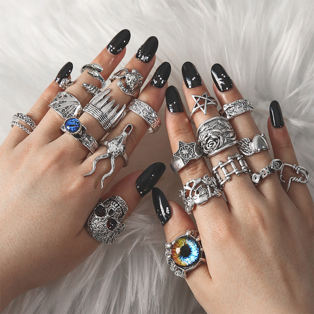 Beauty Head Coin Gold Cross Pattern Love Heart Fatima's Hand Ring 15-Piece Set