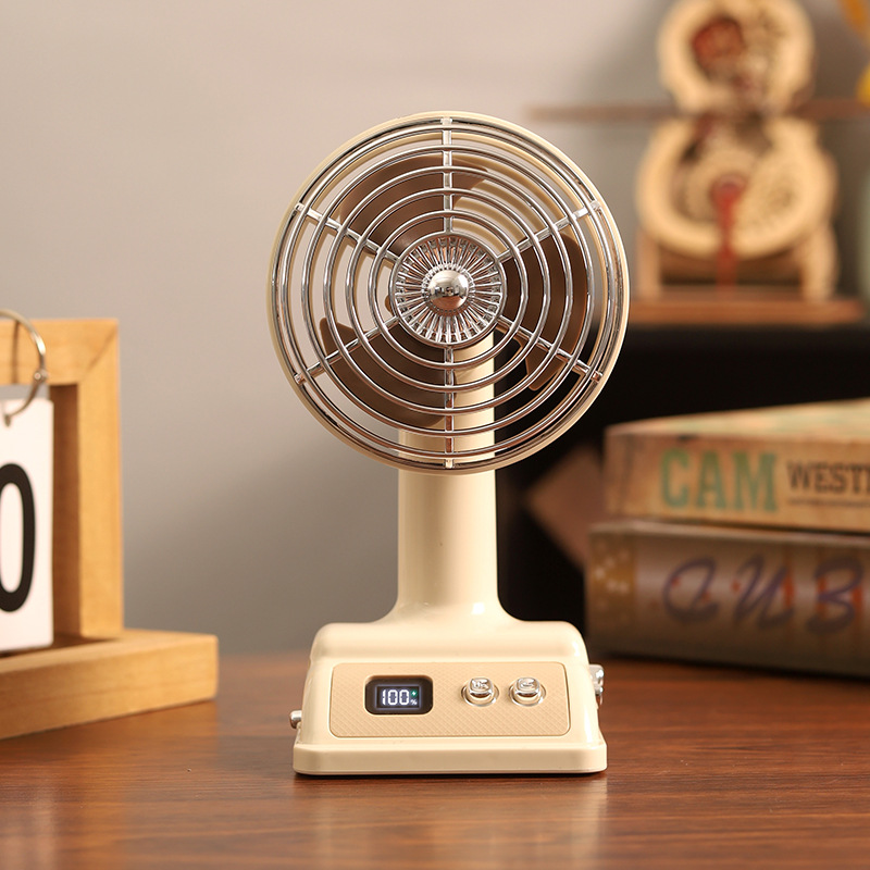 Desktop fan USB charging retro small fan summer 100-speed desktop digital display electric fan